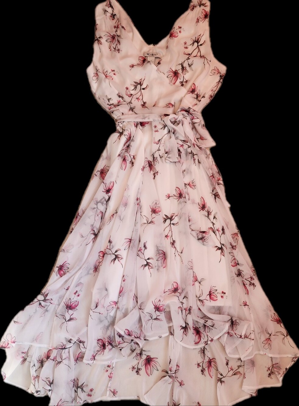 White House Black Market White Sleeveless High-Low Dress with Pink Floral Print - Picture 7 of 8